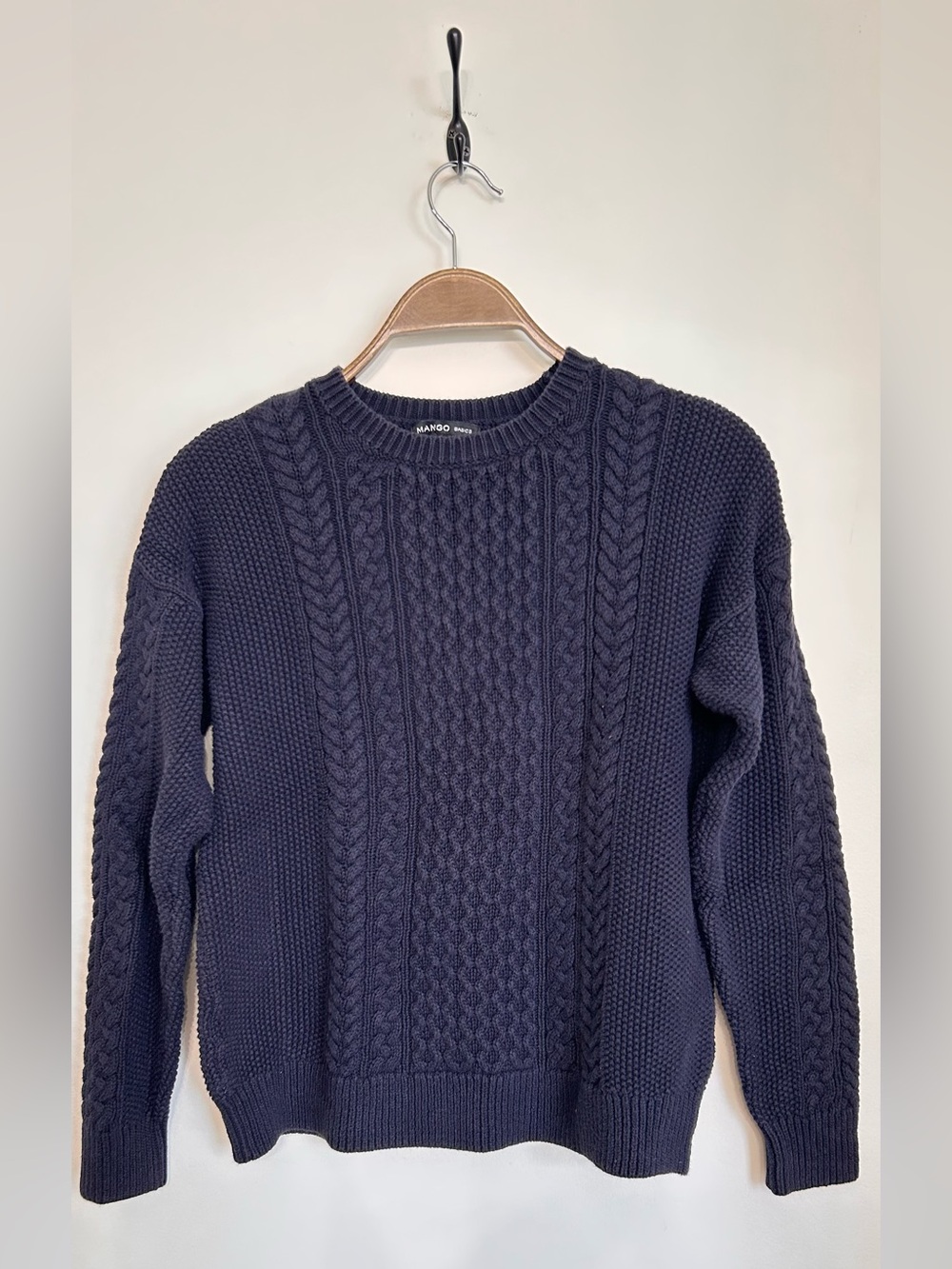 MANGO COTTON CABLE KNIT SWEATER NAVY